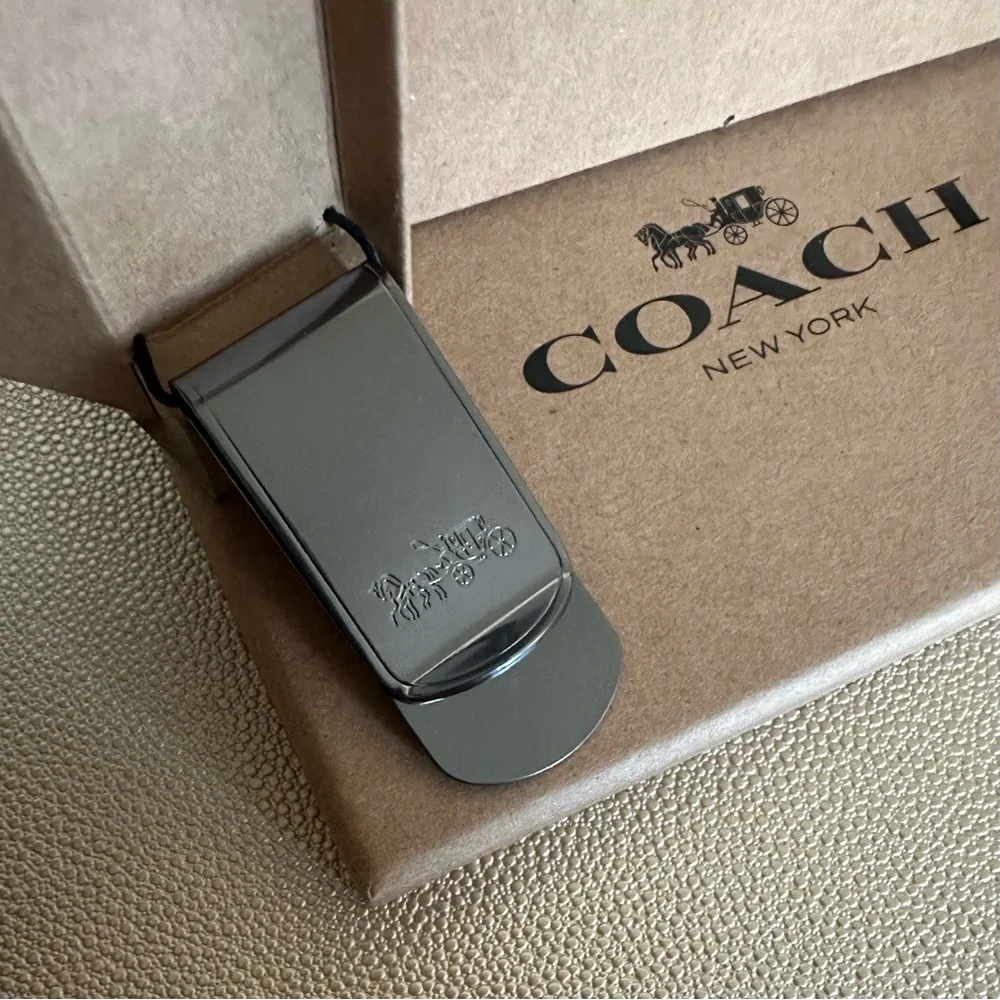 NWT Coach 3-in-1 Black Leather Wallet & Money Clip Set